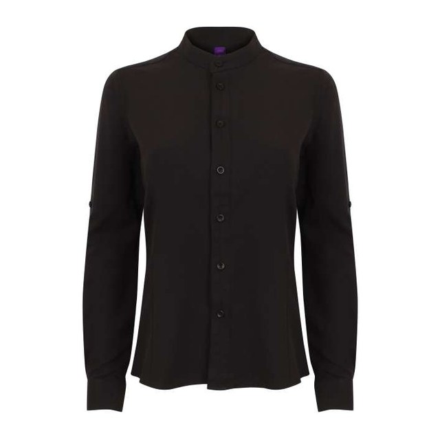 Ladies' Mandarin Shirt With Roll-Tab Sleeve