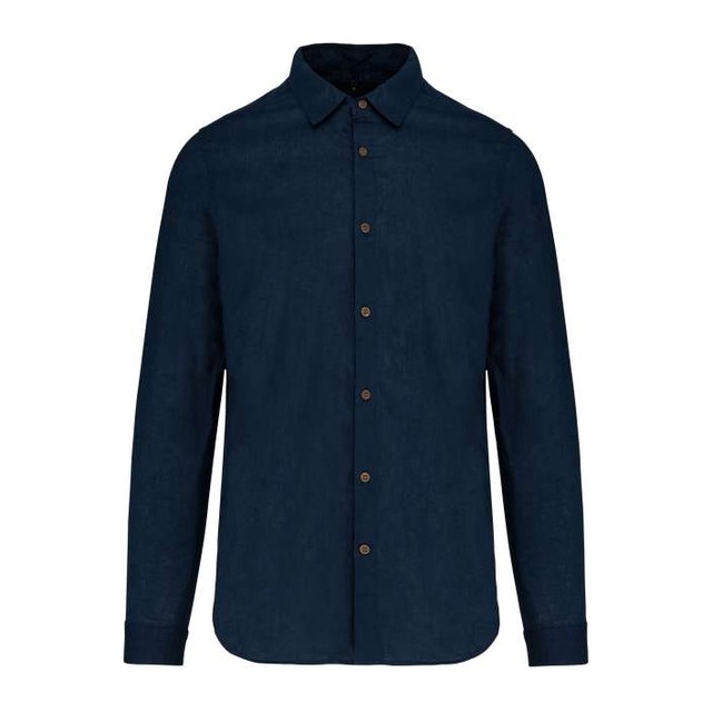 Men's Long Sleeve Linen And Cotton Shirt – Navy
