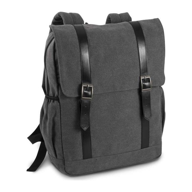 Flap-Top Canvas Backpack – Washed Dark Grey