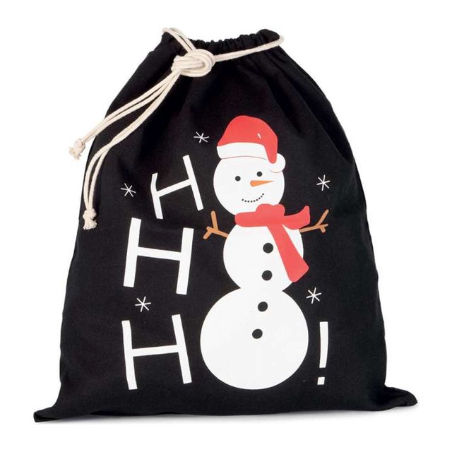 Cotton Bag With Snowman Design And Drawcord Closure