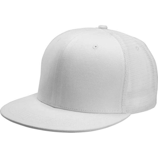 Trucker Flat Peak Cap - 6 Panels – White