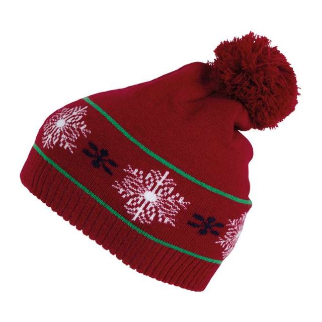 Beanie With Christmas Patterns – Cherry Red