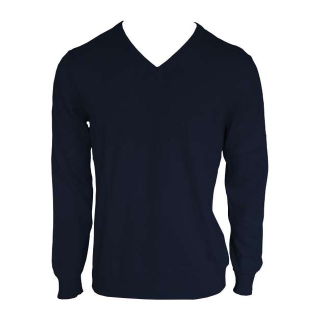Men’s V-Neck Fine Gauge Cotton Pullover – Navy