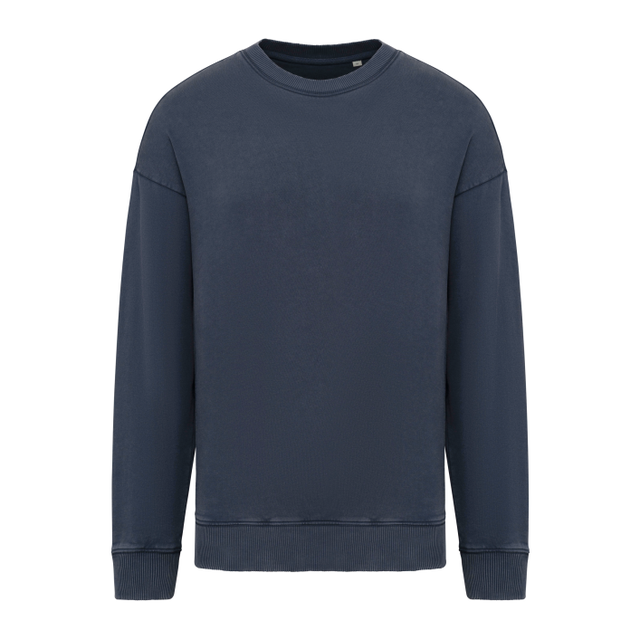 Unisex Washed Effect Oversize Round Neck Sweatshirt – Washed Navy Blue