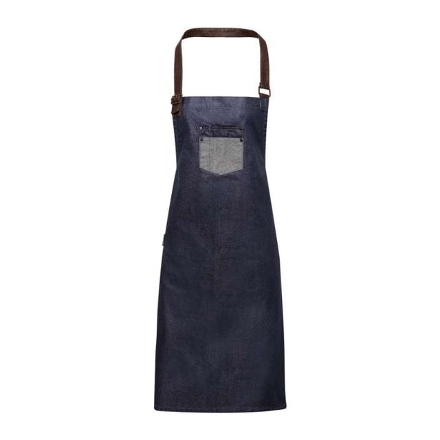 'Division' Waxed Look Denim Bib Apron With Faux Leather – Indigo Denim