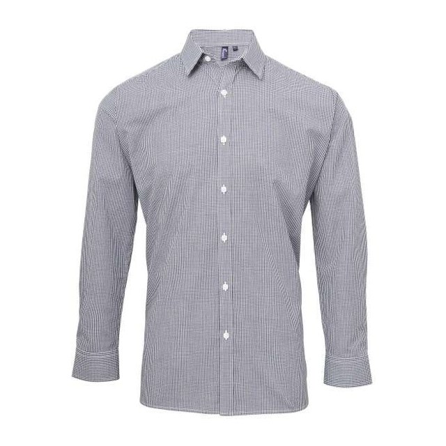 Men's Long Sleeve Gingham Cotton Microcheck Shirt – Navy/White