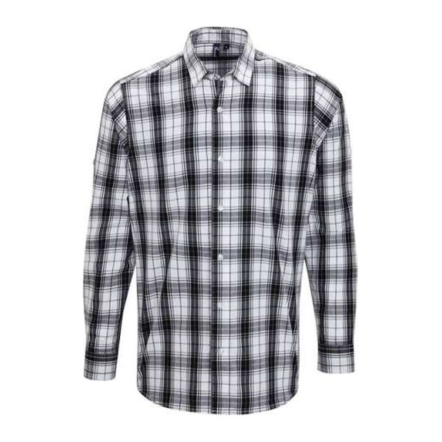 'Ginmill' Check - Men's Long Sleeve Cotton Shirt – Black/White