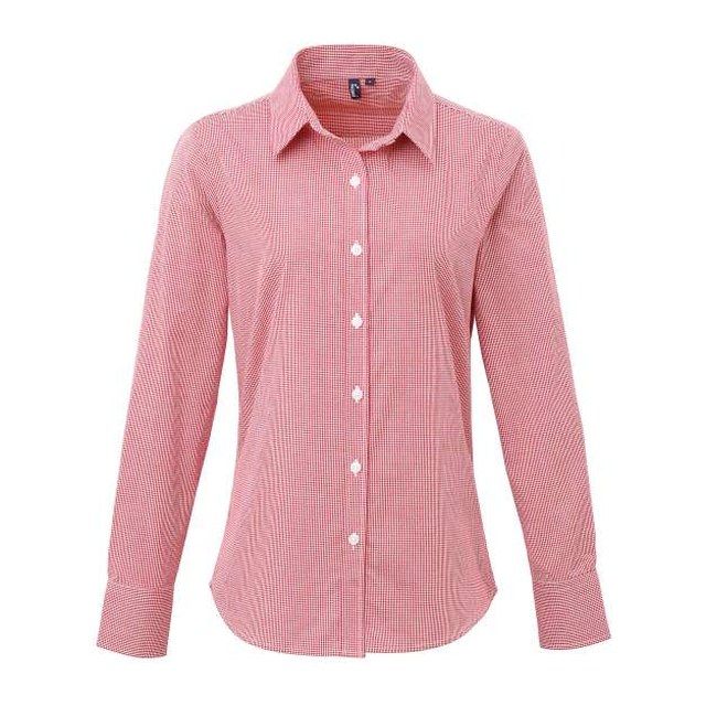Women's Long Sleeve Gingham Microcheck Shirt – Red/White