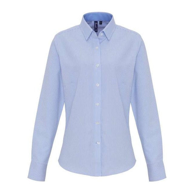 Women's Cotton Rich Oxford Stripes Shirt – White/Oxford Blue