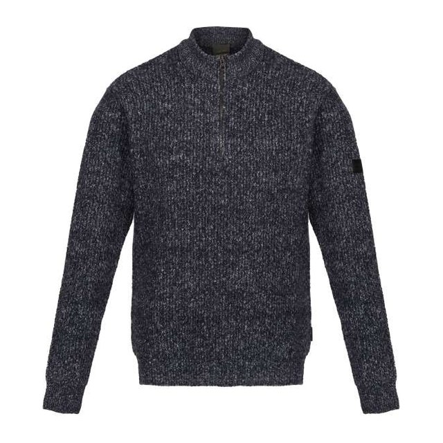 Solomon Zip-Neck Knitted Pullover – Navy Marl