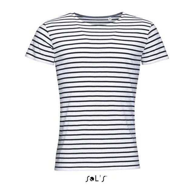 Sol's Miles Men - Round Neck Striped T-Shirt – White/Navy