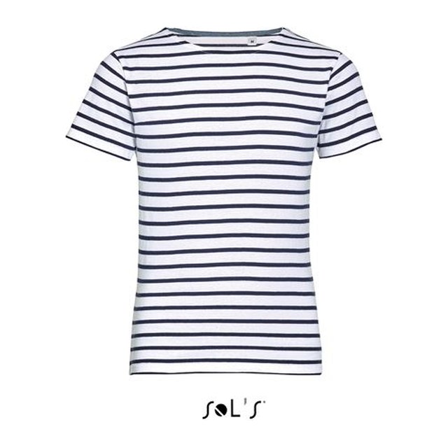 Sol's Miles Kids' - Round Neck Striped T-Shirt – White/Navy