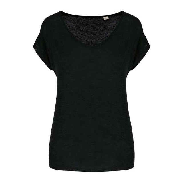 Ladies' V-Neck Linen T-Shirt – Black